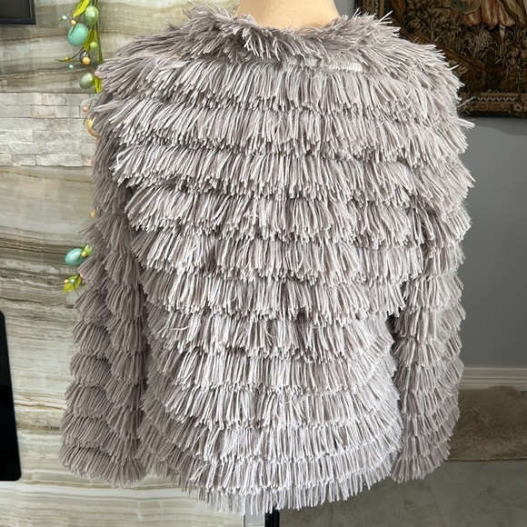 She + Sky Mocha Faux Fur Layered Hippie Shag Open Front Coat Size L‎ (891) - Picture 7 of 13